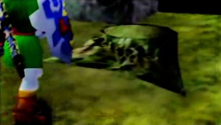 Link approaches Saria's tree stump.