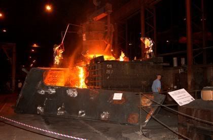 Workers at the Amite foundry recast the recycled steel into the USS New York's bow stem