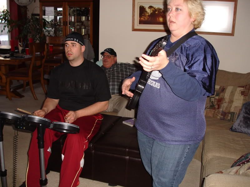 Chad and Angie playing Rock Band 1Feb09
