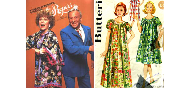 Mrs Roper, everyone's favorite busybody. A Butterick muumuu pattern.