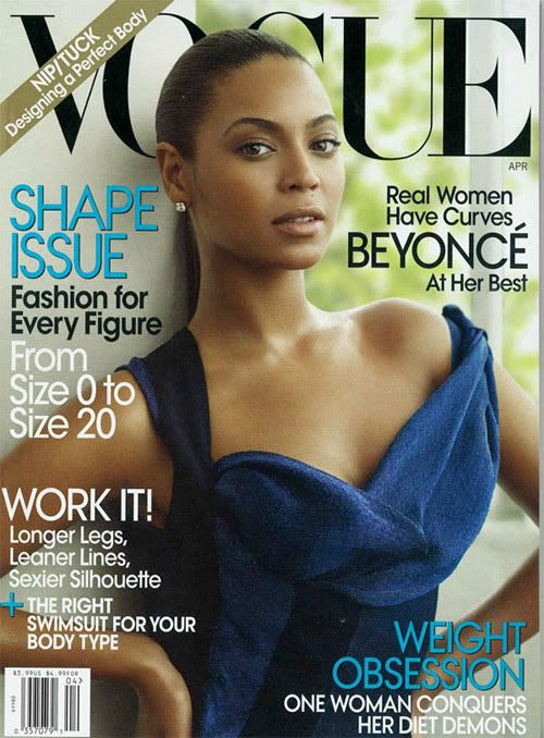 Beyonce' Knowles is the April cover girl of Vogue magazine.