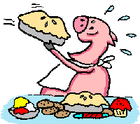 Pig eating pie