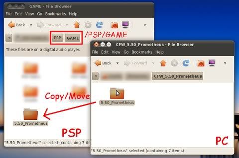 Pindahkan direktori 5.50_Prometheus ke direktori /PSP/GAME pada Memory Stick