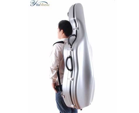 A High Quality FiberGlass FRP Cello Case Silver HZC03 