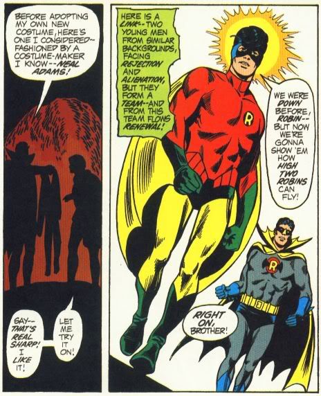 The (first) Neal Adams Robin costume, as drawn by Dick Dillin from JLA #92 The (first) Neal Adams Robin costume, as drawn by Dick Dillin from JLA #92