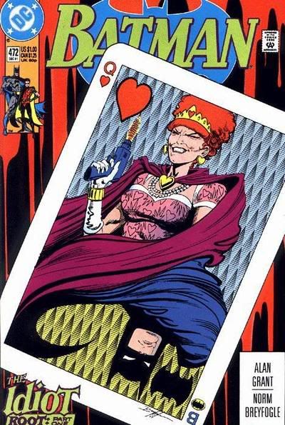 Batman 472, with the Queen of Hearts. Note the mis-credit to Alan Grant.