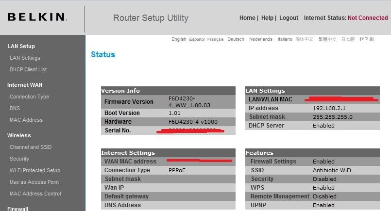 Belkin Router Config Page