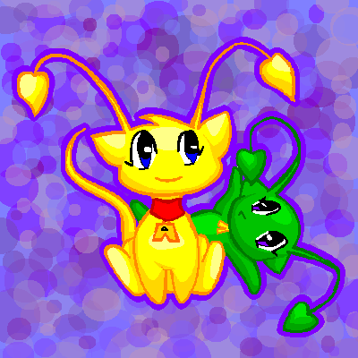 My Aisha (the green one....Saria_12321) and another friend's Aisha, Lightnia_1 (who was previously mine....My first Neopet)