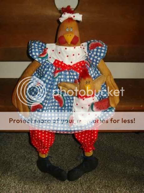 PATTERN PRIMITIVE DOLL MAMA CHICKEN DOLL, ROOSTER BABY & WATERMELON 