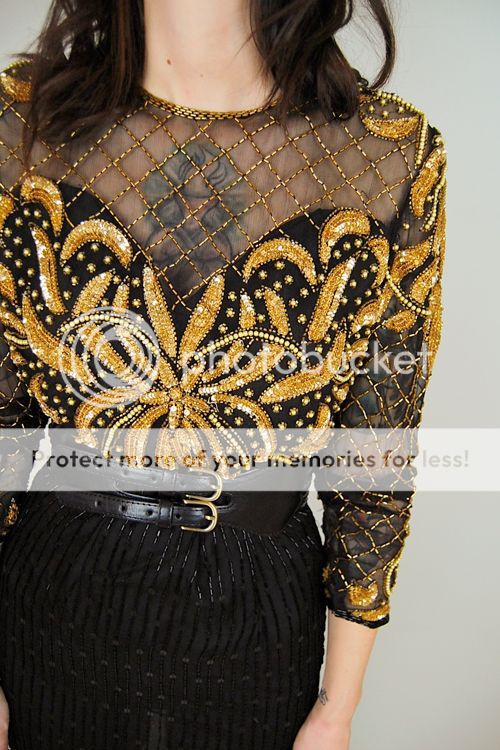   SM ornate GOLD SEQUINED pearl beaded SHEER trophy PARTY dress BANDAGE