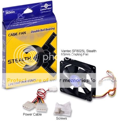 Vantec Stealth SF8025L 80mm x 25mm 2 Ball Bearing Case Fan Molex Adapter Screws 132017600802