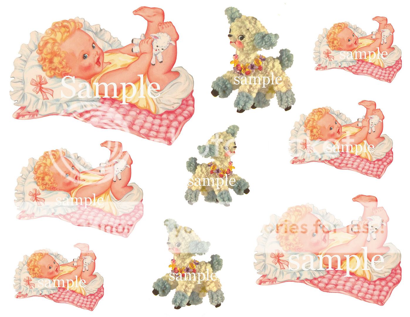 Shabby Vintage Baby Decals Chic Teddy Lambs for Boys Waterslide Transfers