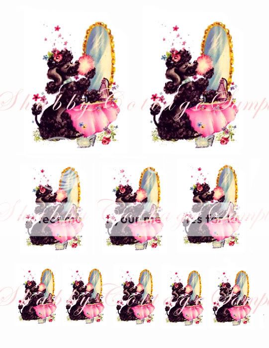 Shabby BLACK POODLES Decals Chic Wall Stickers Wallies  