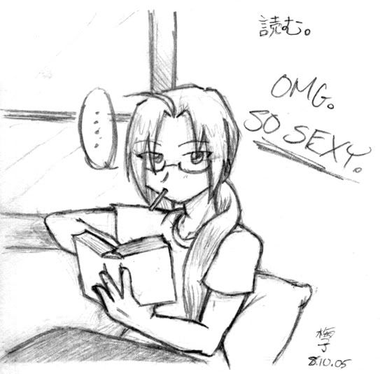 Collge!RP!Edward reading a book in his dorm room and eating a lollipop. :DDD